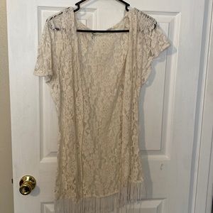 Lace fringe short sleeve cardigan